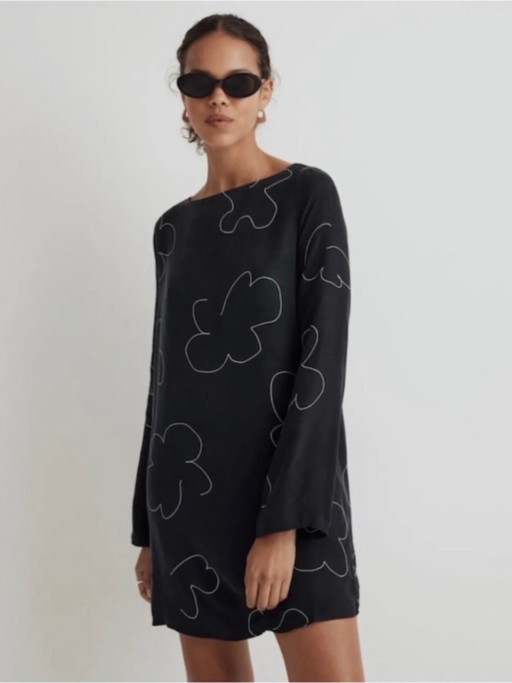 Madewell Black Shift Dress with White Doodle Florals